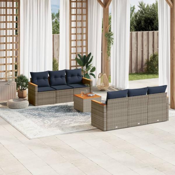 ARDEBO.de - 7-teiliges Gartensofa-Set mit Kissen, grau, Polyrattan