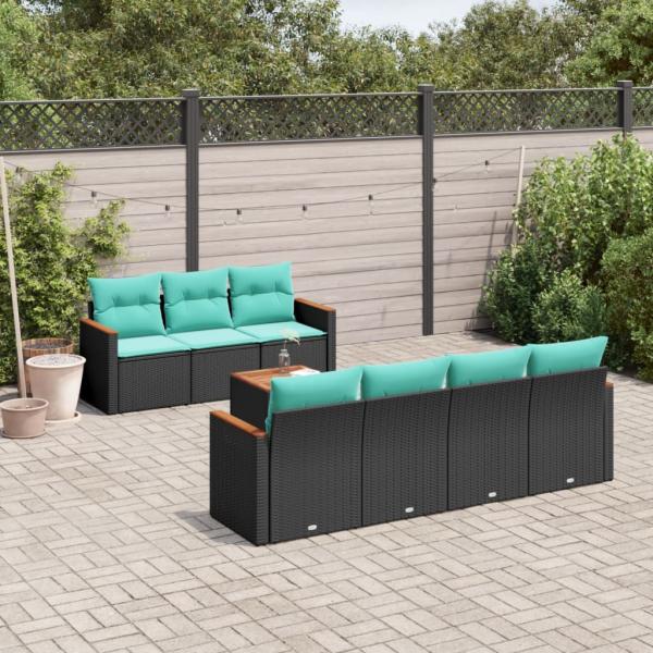 ARDEBO.de - 8-teiliges Gartensofa-Set mit Kissen, schwarzes Polyrattan