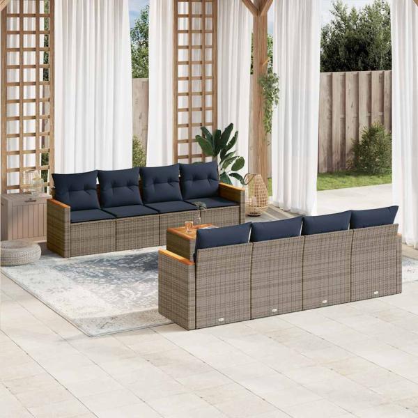 ARDEBO.de - 9-teiliges Gartensofa-Set mit Kissen, grau, Polyrattan