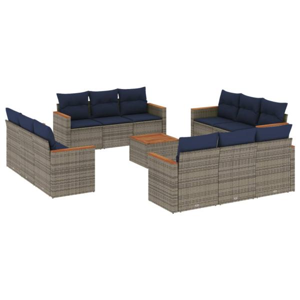 13-teiliges Gartensofa-Set mit Kissen, grau, Polyrattan