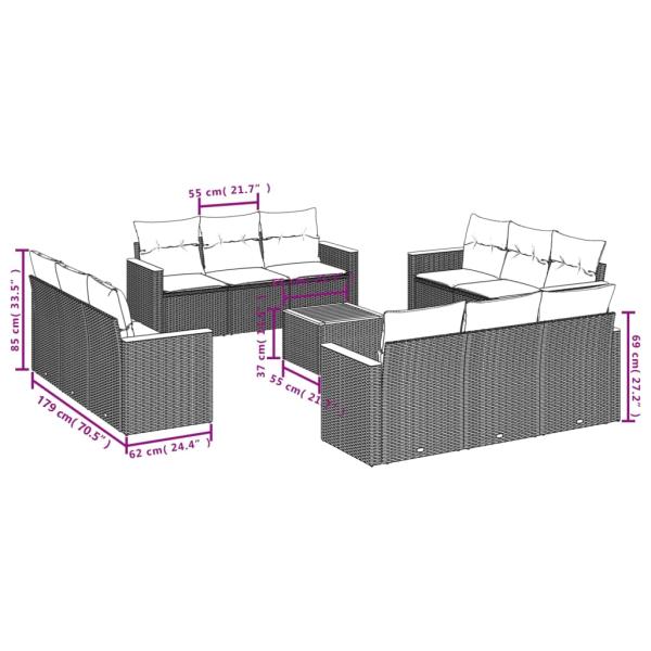 13-teiliges Gartensofa-Set mit Kissen, grau, Polyrattan