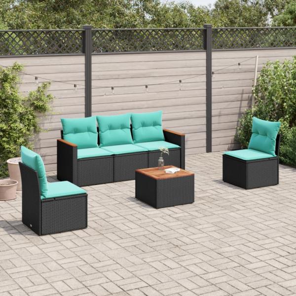 ARDEBO.de - 6-teiliges Gartensofa-Set mit Kissen, schwarzes Polyrattan