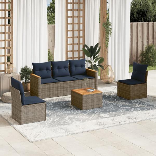 ARDEBO.de - 6-teiliges Gartensofa-Set mit Kissen, grau, Polyrattan