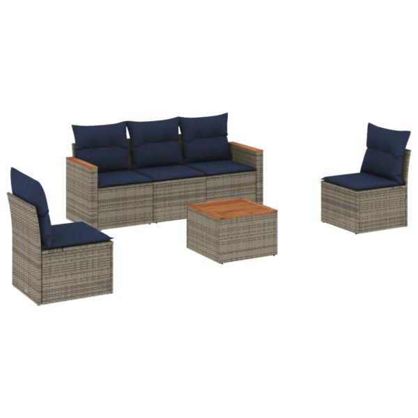 6-teiliges Gartensofa-Set mit Kissen, grau, Polyrattan