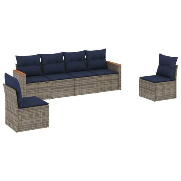 6-teiliges Gartensofa-Set mit Kissen, grau, Polyrattan