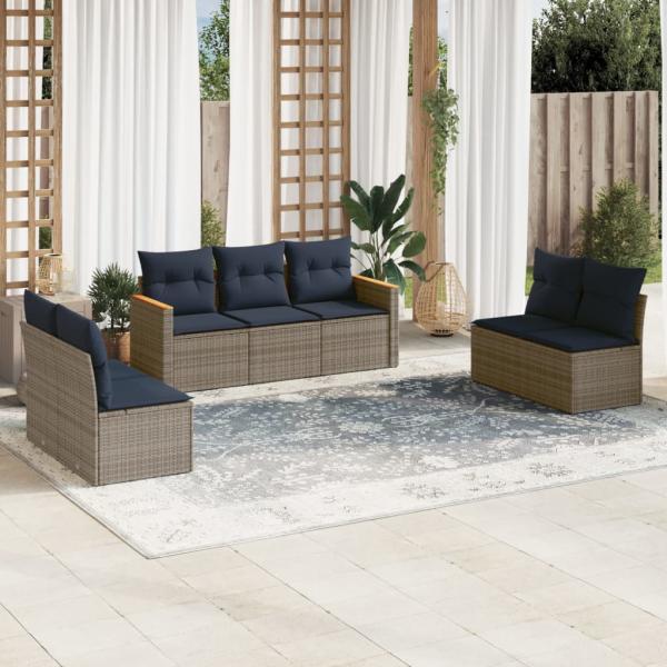 ARDEBO.de - 7-teiliges Gartensofa-Set mit Kissen, grau, Polyrattan