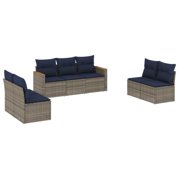 7-teiliges Gartensofa-Set mit Kissen, grau, Polyrattan