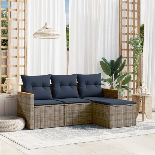 ARDEBO.de - 4-teiliges Gartensofa-Set mit Kissen, grau, Polyrattan