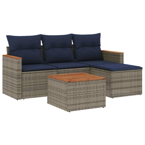5-teiliges Gartensofa-Set mit Kissen, grau, Polyrattan
