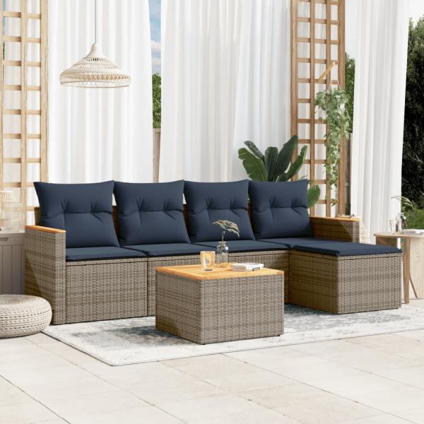 ARDEBO.de - 6-teiliges Gartensofa-Set mit Kissen, grau, Polyrattan