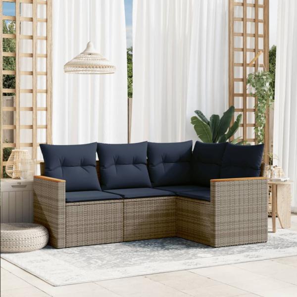 ARDEBO.de - 4-teiliges Gartensofa-Set mit Kissen, grau, Polyrattan