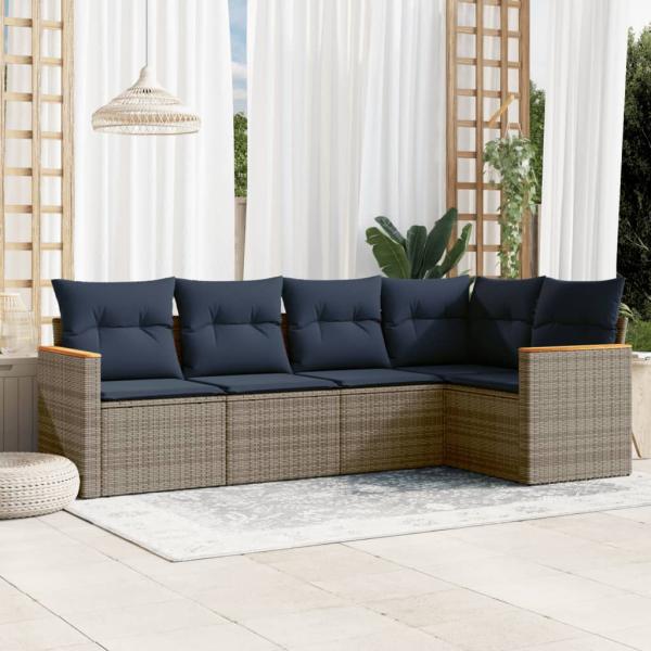 ARDEBO.de - 5-teiliges Gartensofa-Set mit Kissen, grau, Polyrattan