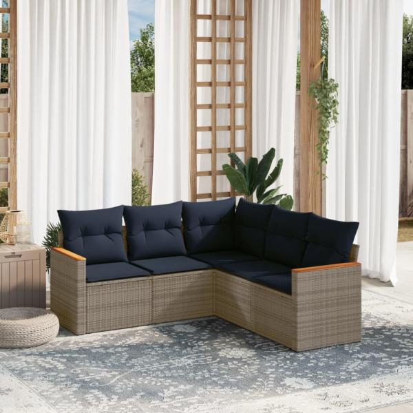 ARDEBO.de - 5-teiliges Gartensofa-Set mit Kissen, grau, Polyrattan