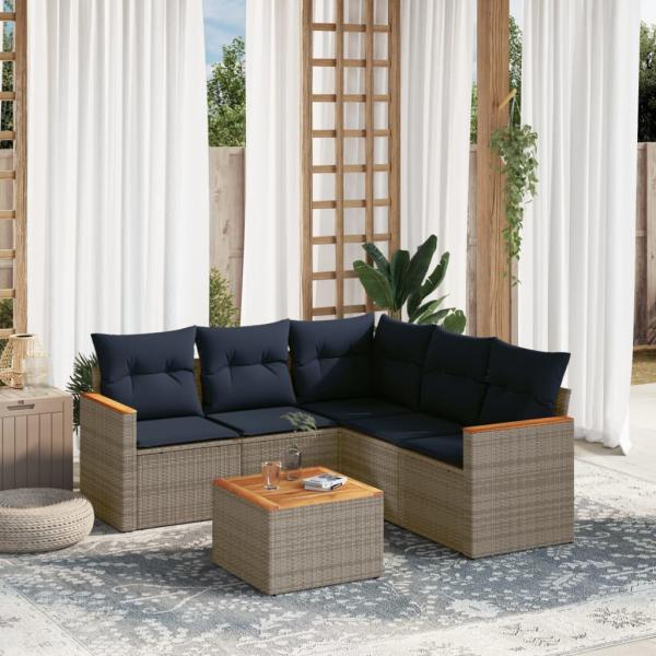 ARDEBO.de - 6-teiliges Gartensofa-Set mit Kissen, grau, Polyrattan