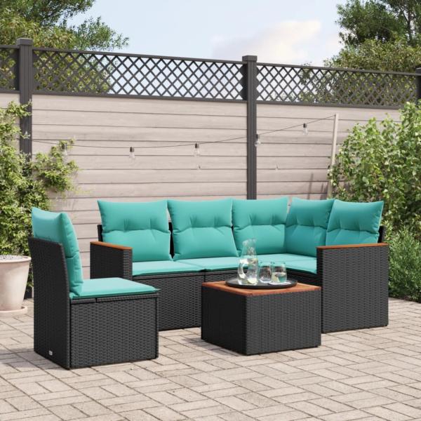 ARDEBO.de - 6-teiliges Gartensofa-Set mit Kissen, schwarzes Polyrattan