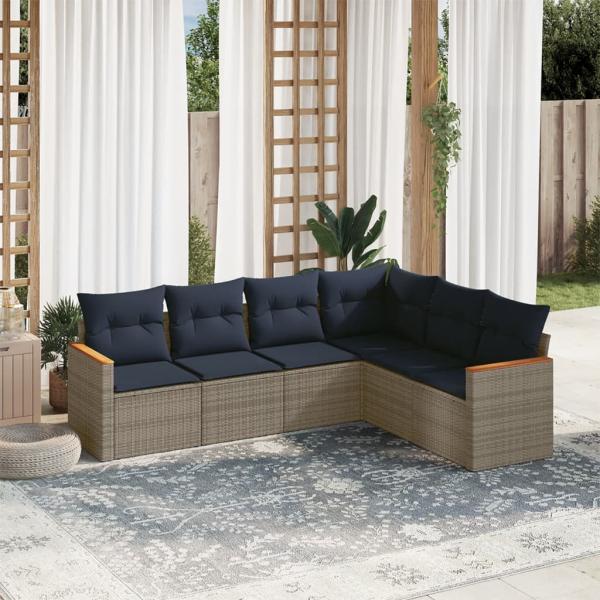 ARDEBO.de - 6-teiliges Gartensofa-Set mit Kissen, grau, Polyrattan