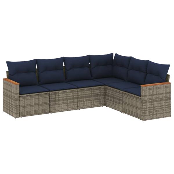 6-teiliges Gartensofa-Set mit Kissen, grau, Polyrattan