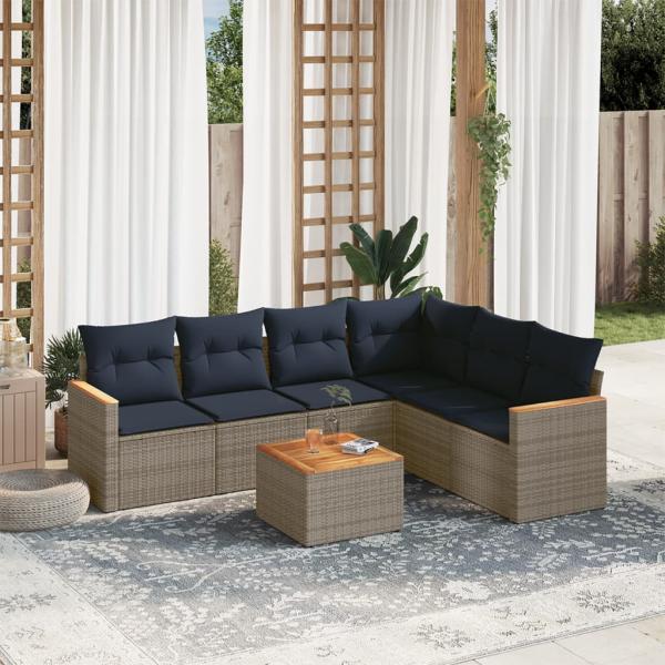 ARDEBO.de - 7-teiliges Gartensofa-Set mit Kissen, grau, Polyrattan