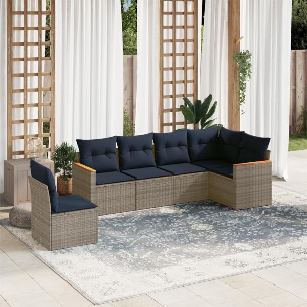 ARDEBO.de - 6-teiliges Gartensofa-Set mit Kissen, grau, Polyrattan
