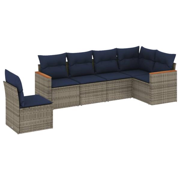 6-teiliges Gartensofa-Set mit Kissen, grau, Polyrattan