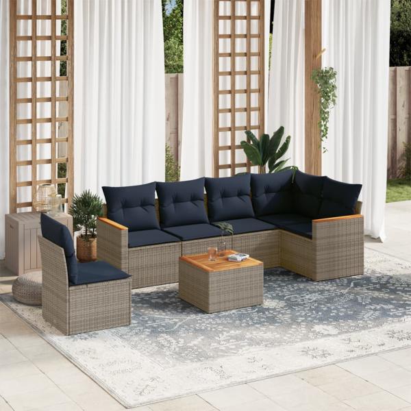 ARDEBO.de - 7-teiliges Gartensofa-Set mit Kissen, grau, Polyrattan