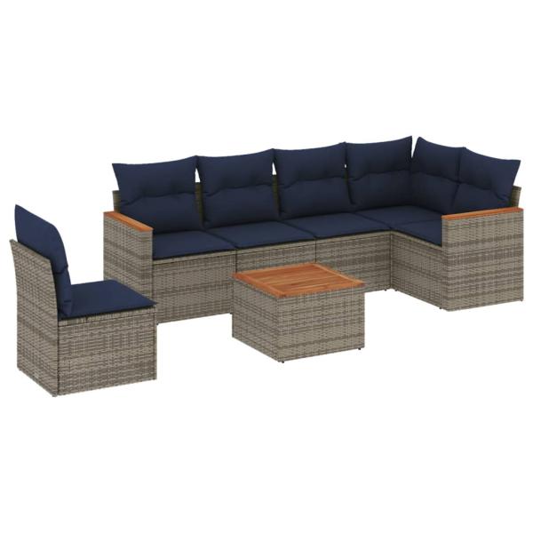 7-teiliges Gartensofa-Set mit Kissen, grau, Polyrattan
