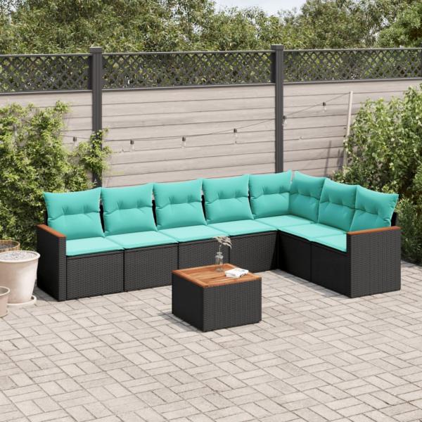 ARDEBO.de - 8-teiliges Gartensofa-Set mit Kissen, schwarzes Polyrattan