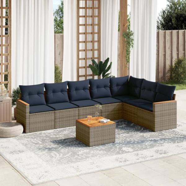 ARDEBO.de - 8-teiliges Gartensofa-Set mit Kissen, grau, Polyrattan