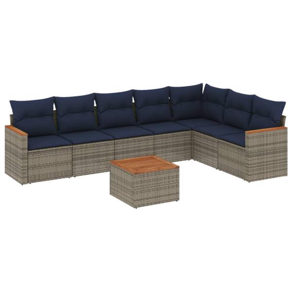 8-teiliges Gartensofa-Set mit Kissen, grau, Polyrattan
