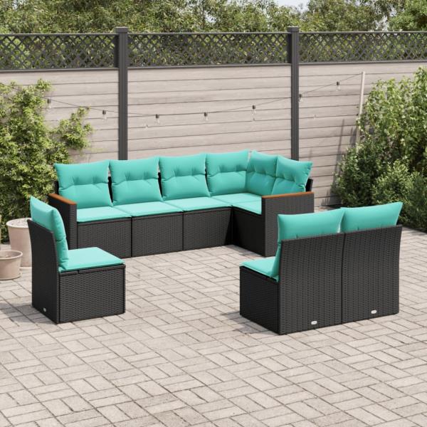 ARDEBO.de - 8-teiliges Gartensofa-Set mit Kissen, schwarzes Polyrattan