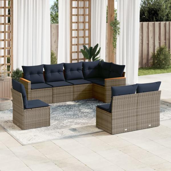 ARDEBO.de - 8-teiliges Gartensofa-Set mit Kissen, grau, Polyrattan