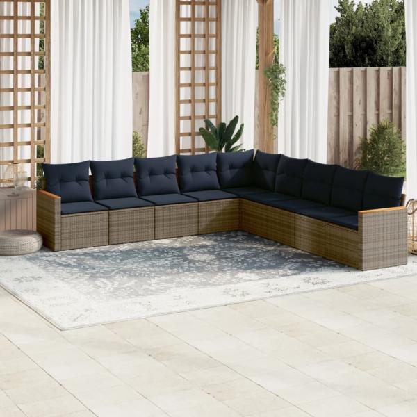 ARDEBO.de - 9-teiliges Gartensofa-Set mit Kissen, grau, Polyrattan