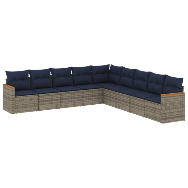 9-teiliges Gartensofa-Set mit Kissen, grau, Polyrattan