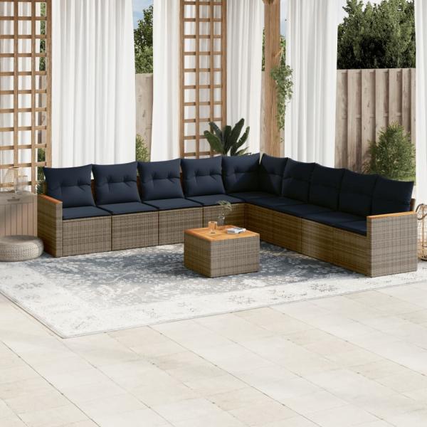 ARDEBO.de - 10-teiliges Gartensofa-Set mit Kissen, grau, Polyrattan