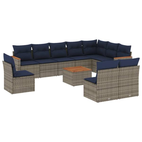 11-teiliges Gartensofa-Set mit Kissen, grau, Polyrattan