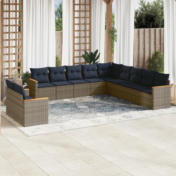 ARDEBO.de - 11-teiliges Gartensofa-Set mit Kissen, grau, Polyrattan
