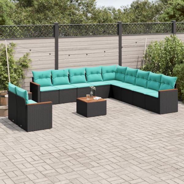 ARDEBO.de - 12-teiliges Gartensofa-Set mit Kissen, schwarzes Polyrattan