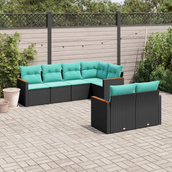 ARDEBO.de - 7-teiliges Gartensofa-Set mit Kissen, schwarzes Polyrattan