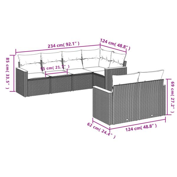 7-teiliges Gartensofa-Set mit Kissen, grau, Polyrattan
