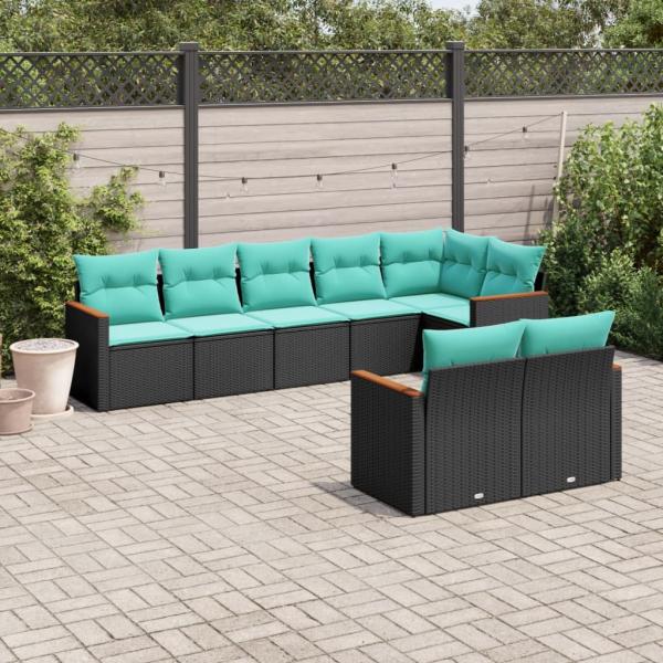 ARDEBO.de - 8-teiliges Gartensofa-Set mit Kissen, schwarzes Polyrattan