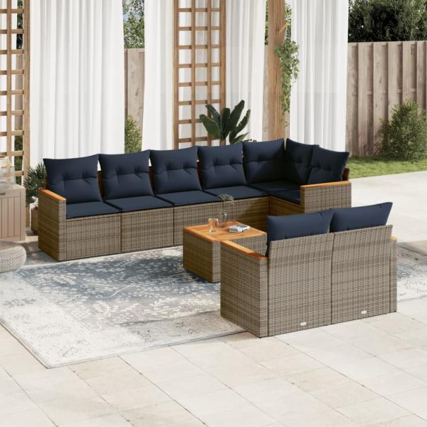 ARDEBO.de - 9-teiliges Gartensofa-Set mit Kissen, grau, Polyrattan