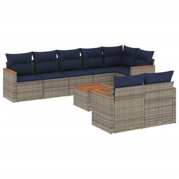 9-teiliges Gartensofa-Set mit Kissen, grau, Polyrattan