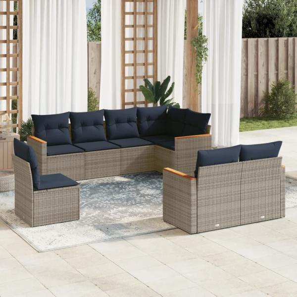 ARDEBO.de - 8-teiliges Gartensofa-Set mit Kissen, grau, Polyrattan