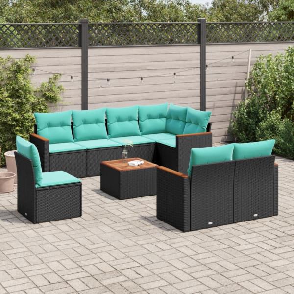 ARDEBO.de - 9-teiliges Gartensofa-Set mit Kissen, schwarzes Polyrattan