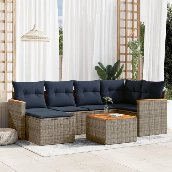ARDEBO.de - 7-teiliges Gartensofa-Set mit Kissen, grau, Polyrattan