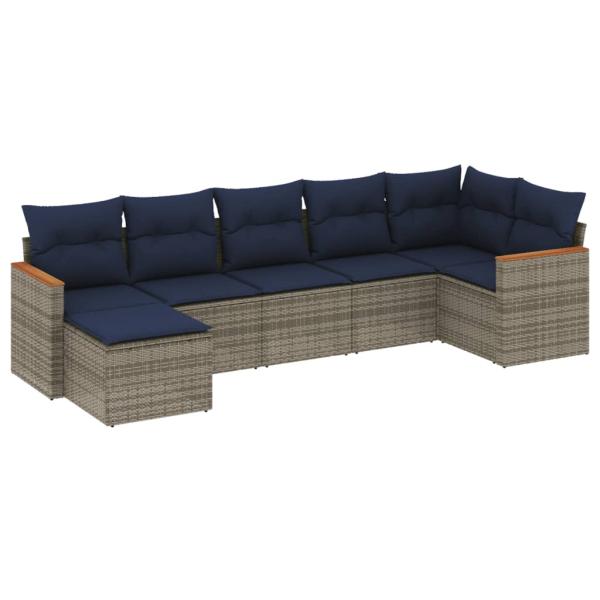 7-teiliges Gartensofa-Set mit Kissen, grau, Polyrattan