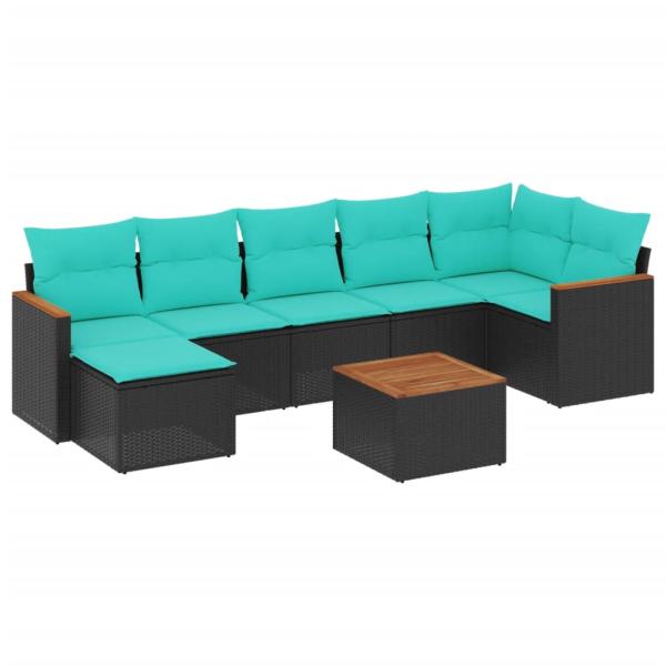 8-teiliges Gartensofa-Set mit Kissen, schwarzes Polyrattan