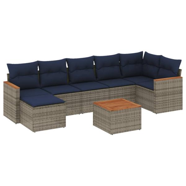 8-teiliges Gartensofa-Set mit Kissen, grau, Polyrattan