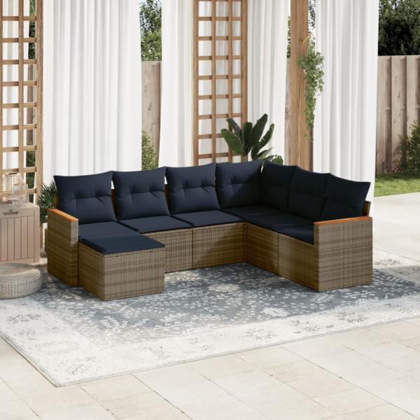 ARDEBO.de - 7-teiliges Gartensofa-Set mit Kissen, grau, Polyrattan