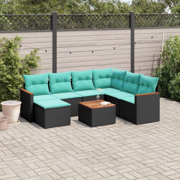 ARDEBO.de - 8-teiliges Gartensofa-Set mit Kissen, schwarzes Polyrattan